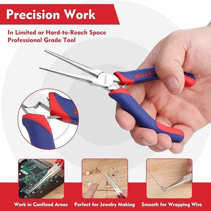 WORKPRO 2-Piece 6" Mini Needle Nose Pliers Set(Smooth Jaw), Long Nose Pliers, Bent Nose Pliers with Comfort Grip Handles, Jewelry Plier For Wire Wrapping, Handmade Craft, Jewelry Making Supplies
