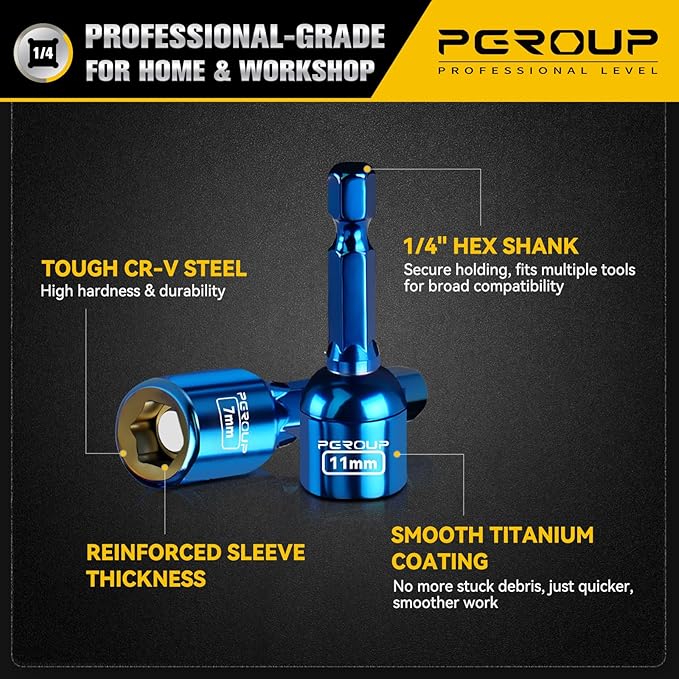 9 PCS Impact Magnetic Nut Driver Set, Metric (5mm - 12mm) Impact Driver Bit Set, 1/4 Inch Hex Shank Drill Socket Set, Nut Driver Set For Impact Drill