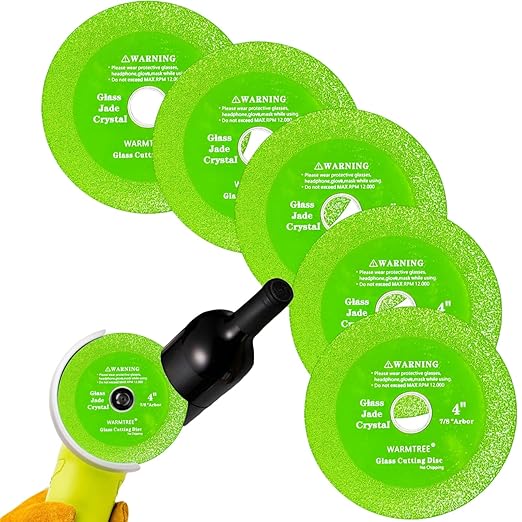 5 pcs Glass Cutting Disc for Angle Grinder, 4" X 7/8”Ceramic Tile Cutter Blade, Ultra-Thin Diamond Glass Cutters Tools for Grinding Ceramic,Crystal,Wine Bottle,Tile,Jade