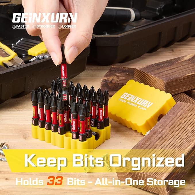 Impact Phillips Screwdriver Bits Set, 33 Pieces 1?쒶agnetic(PH1/PH2/PH3) S2 Steel Multi Cross Driver Bits and 1 Pc Bit Holder with Yellow Soft Base