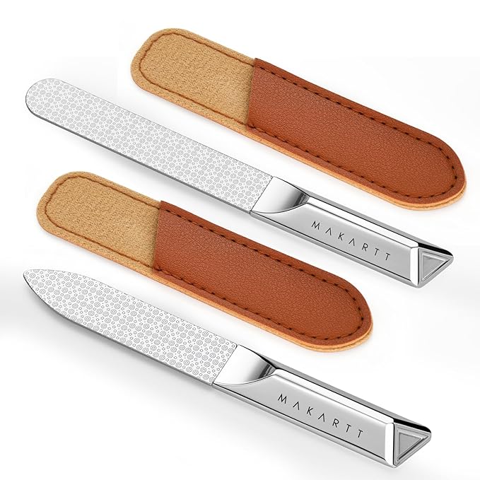 Makartt Nail Files - Metal Nail File for Natural Nails, Professional Double-Sided Fingernail File Kit with Stainless Steel Coarse & Fine Grinding Surface, Nail Kit for Women & Men Use (2 Pack)