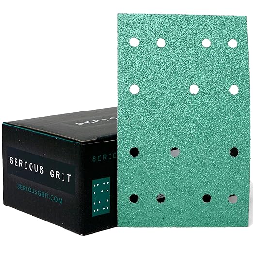Serious Grit - 3" x 5" (80mm x 133mm) 14-Hole 60 Grit Sanding Sheets - Fits Festool RTS 400 & Mirka Deos 353 - Heavy-Duty Hook & Loop Film Abrasives - Sandpaper for Sheet Sanders - 25 Pack Box