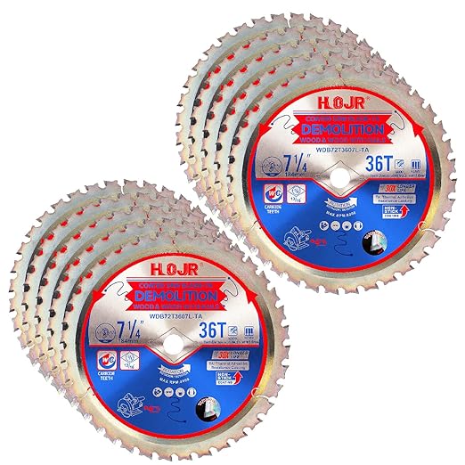 10-Pack 7-1/4" 36 Tooth 5/8" Arbor Demolition Circular Saw Blade Woodworking TA Series, Demolition/Framing, Special Anti-Thermal Adhesion Coating on Cutting Head -TA, DEM 7-1/4"36T TA