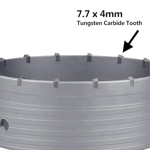 160mm / 6.3 inch Concrete Hole Saw with 220mm SDS Plus Shank Connecting Rod, Tungsten Carbide Teeth (7.7mm x 4mm) Cement Hole Saw for Concrete Cement Brick Wall Stone (160mm (6.3 inch)