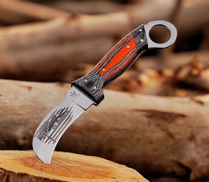 Handmade Stainless Steel Lineman’s Hawkbill knife with Leather sheath, Heavy Duty Utility Knife blade Electrician Wire Skinning knife for professional.