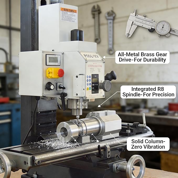 INTBUYING Benchtop Mini Milling Drilling Machine Brushless Precision Mill Drill Lathe, 50-2250rpm, 19in X-Axis Stroke R8 Spindle for Home DIY Metal Wood Plastic Processing RCOG-25V 1100W 110V