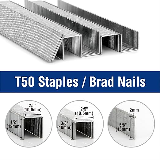 WORKPRO Heavy Duty T50 7500-Count Staples for Staple Gun, 1/2"+3/8" Staples and 5/8" Brad Nails Combo Kit, Galvanized Staple for Upholstery, Woodworking Projects and Home Renovations