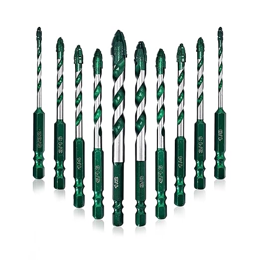 FEWELL Serrated Eccentric Masonry Drill Bit 10pcs, Four-Edge Serrated Concrete Drill Bit for Concrete Glass Brick Cement Tile Marble Wood (1/8??1/2??