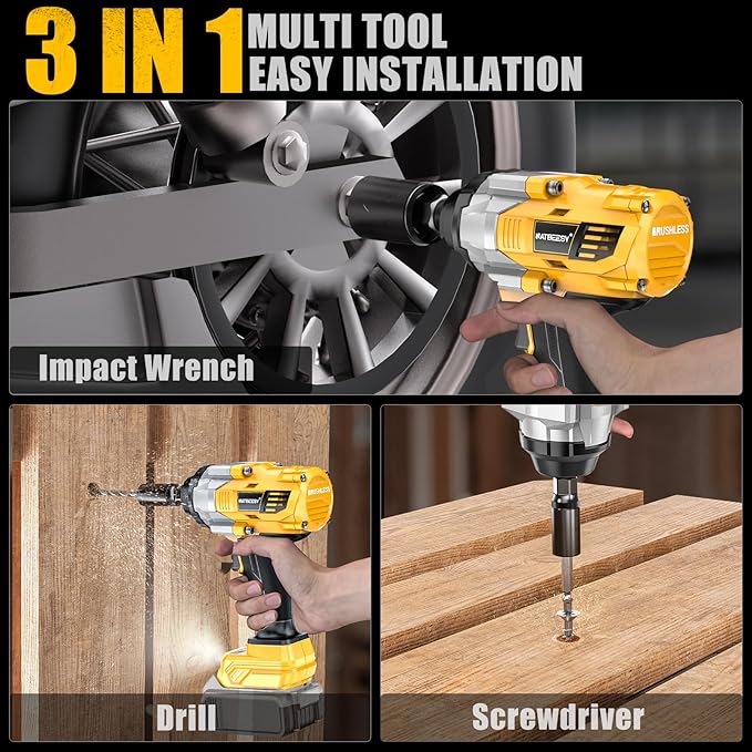 Impact Wrench Compatible with DeWalt 20V Battery: 1/2 Inch Hog Ring Impact Driver High Torque - 1360N.m/1000Ft-lbs Cordless Impact Gun - Brushless Motor with LED Light - Tool Only
