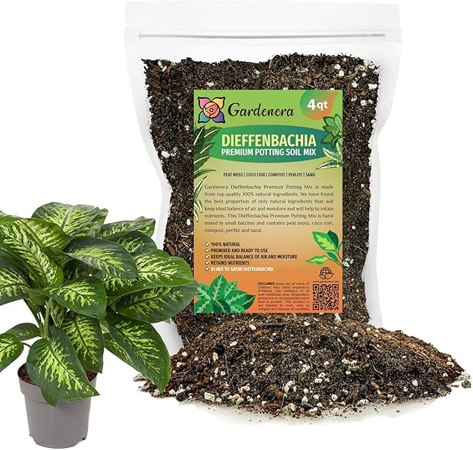 Gardenera Premium DIEFFENBACHIA Potting Soil Mix - Ideal for Growing Robust and Healthy Dieffenbachia - 4 Quart