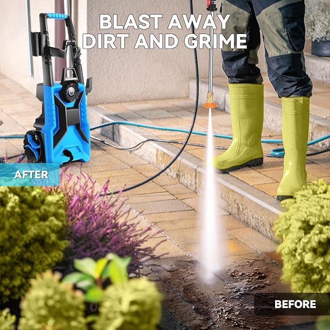 5000 PSI Adjustable Electric Pressure Washer, 2025 New Power Washer Pressure Adjustable (2500PSI-5000PSI) with 33ft Pressure Hose, 4 Nozzle and Detergent Tank for Cars, Upgraded Blue