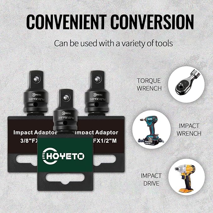 3/8" to 1/2" Impact Socket Adapter | Chrome Molybdenum Alloy (Cr-Mo) Steel | Drive Impact Driver Conversions for Impact Wrench