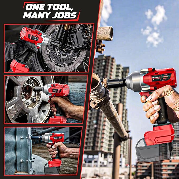 Cordless Impact Wrench 1/2" Compatible with Milwaukee 18v Battery, 750 Ft-lbs High Torque Impact Driver with 6Pcs Sockets & Storage Case, Impact Gun with 4-Speed & LED Light(Bare Tool)