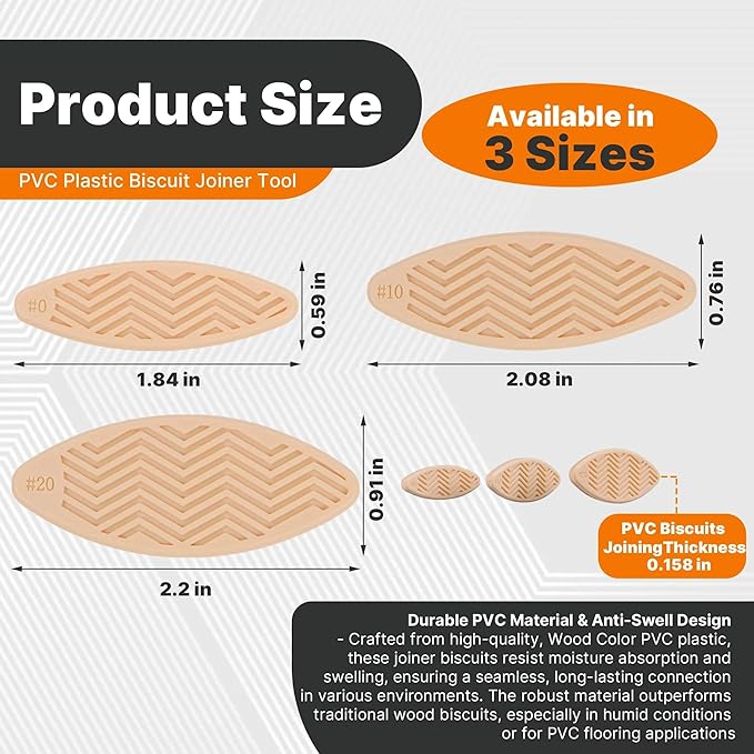 PVC Plastic Biscuit Joiner Tool 80 Pack ??Wood Color Joiner Biscuits For Connecting PVC Decorative Panels, solid wood, plywood, Biscuit Connector Set Include #0 20 PCS/#10 20 PCS/#20 40 PCS