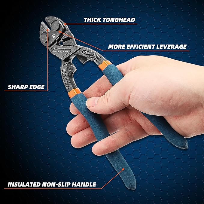 PRIDE&CRAFT 8 inches Mini Bolt Cutter Heavy Duty Cutting Tool for Wire, Chain, and Bolts, Compact Wire Cable Cutter, Snips Clippers, Portable Tools for Electricians, Mechanics, and DIY Enthusiasts