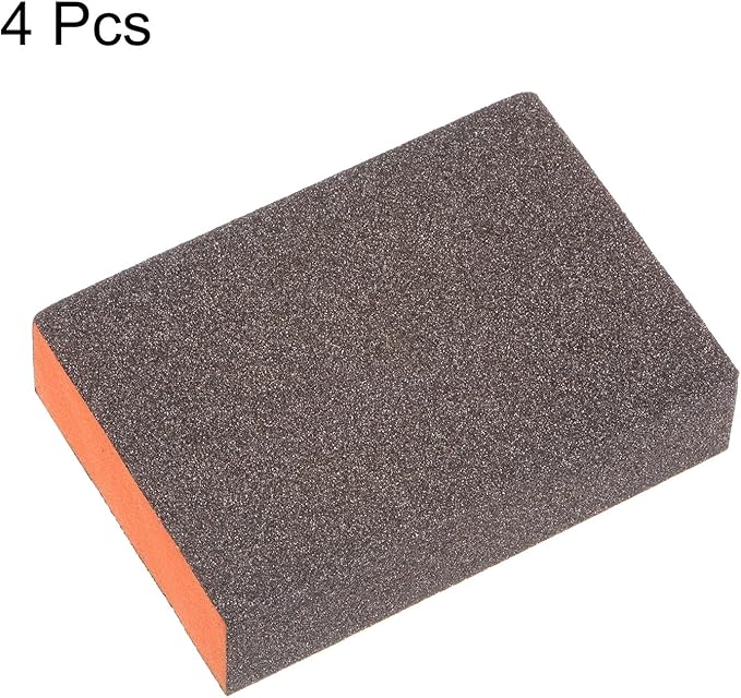 HARFINGTON 4pcs Sanding Sponge Blocks #100 (240-320 Grits) Wet/Dry Hand Sanding Sponges, 100x70x25mm Foam Sanding Block Pad for Polishing Kitchen Metal Wood Drywall Furniture, Brown&Orange