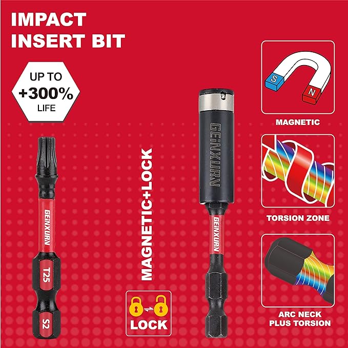 50 Pieces T25 2 In. Impact Tough Magnetic #25 Torx Head Power Bits, S2 Alloy Steel T25 Screwdriver Bits Set with 1Pcs Impact Bit Holder