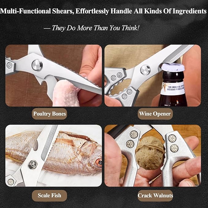 2-Piece Heavy Duty Kitchen Scissors Professional Stainless Steel Meat & Poultry Shears for Cutting Chicken Bones with Ergonomic Handles, Dishwasher Safe for Kitchen & BBQ Silver