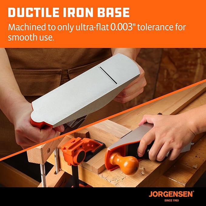 JORGENSEN No.4 10" Wood Planer, Hand Planer for Woodworking, Professional Smoothing Plane for Trimming, Craft - Hand Plane with Ductile Iron Body, Adjustable Cutting Depth