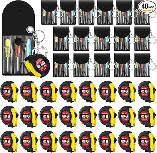40 Pcs Mini Screwdriver Keychain Tape Measure Keychains Set Mens Gift Bulk Retractable for Adult Xmas Tool Birthday Party