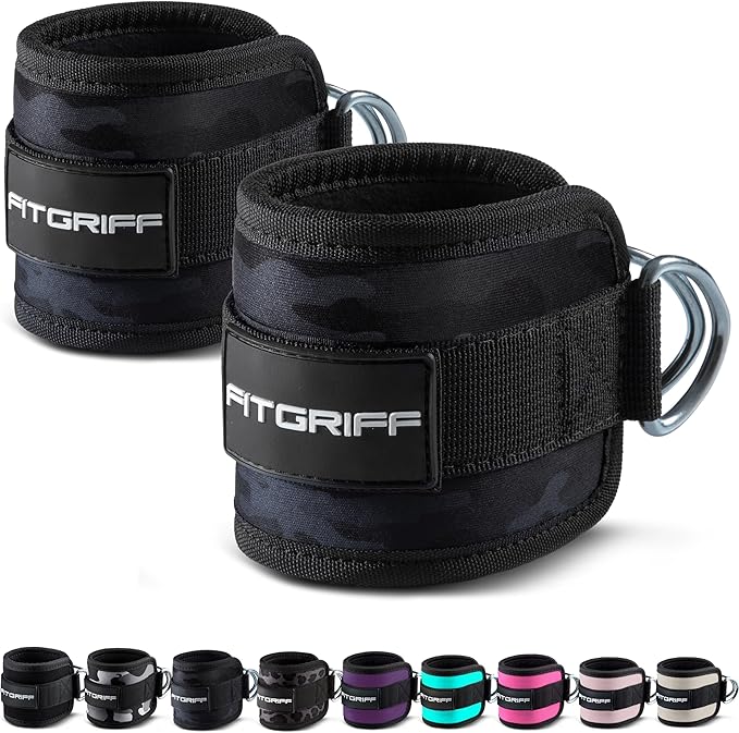 Fitgriff짰 Ankle Straps V1 for Cable Machine (2 Pieces) - Gym Workout Equipment - Leg Pulley Attachment, Kickback Straps