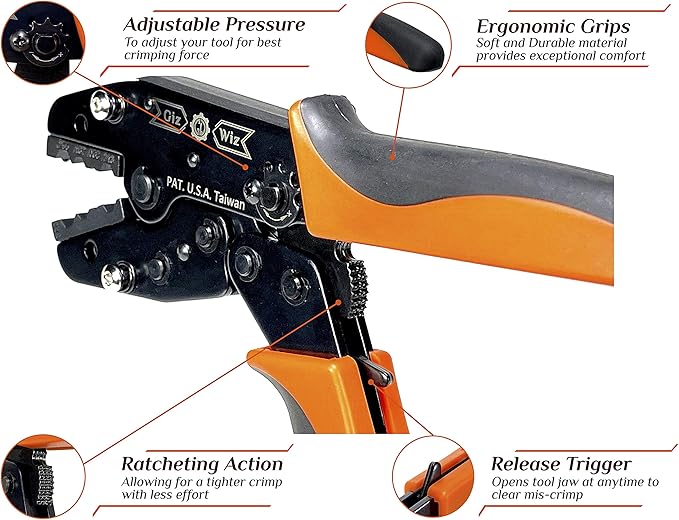GIZWIZ Professional All-In-One RF Coax Quick Change Tool Kit Crimper Cutter Stripper 5 Interchangeable Die Sets