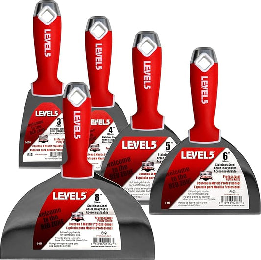 Joint Knife Set, Stainless Steel - LEVEL5 | Pro-Grade | Sheetrock Gyprock Drywall Plasterboard | 5-602
