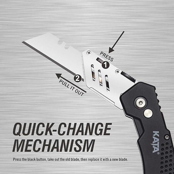KATA 3-Pack Heavy Duty Box Cutter Folding Utility Knife With Zinc Alloy Body, Quick Change Blades, Lock-Back Design, Extra 12pc Blades For Cartons, Cardboard and Boxes