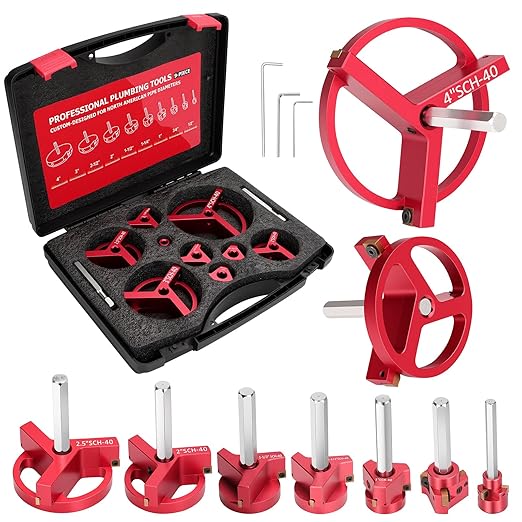 9Pcs PVC Pipe Reamer, Pipe Reamer for SCH40, Includes 1/2 inch, 3/4 inch, 1 inch, 1-1/4inch, 1-1/2inch, 2inch, 2-1/2inch, 3inch, 4inch Head Aluminum with 2 Blades PVC Fitting Saver