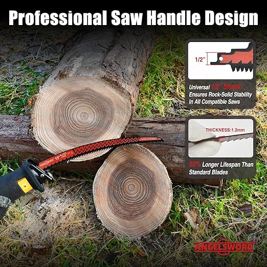 ANGELSWORD 15 Inch Arc Edge Reciprocating Saw Blade, 6TPI, Wood Pruning Saw Blade for Tree Trimming, Wood Cutting, 10 Pack