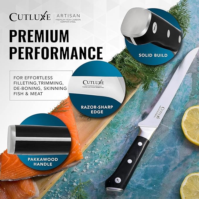 Cutluxe Carving Knife Set for BBQ & Brisket ??Razor Sharp German Steel Slicing and Boning Knife for Meat Cutting, Full Tang & Ergonomic Handle, Grilling Gifts for Men ??Artisan Series