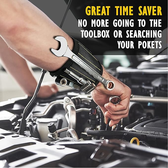 Magnetic Wristband - Tool Holder & Screw Organizer Storage Bracelet for Men & Women - 15 Strong Magnets, Tough 1680D Band, Adjustable Fit - Handyman Gifts for DIY Mechanics, Electricians, Carpenters
