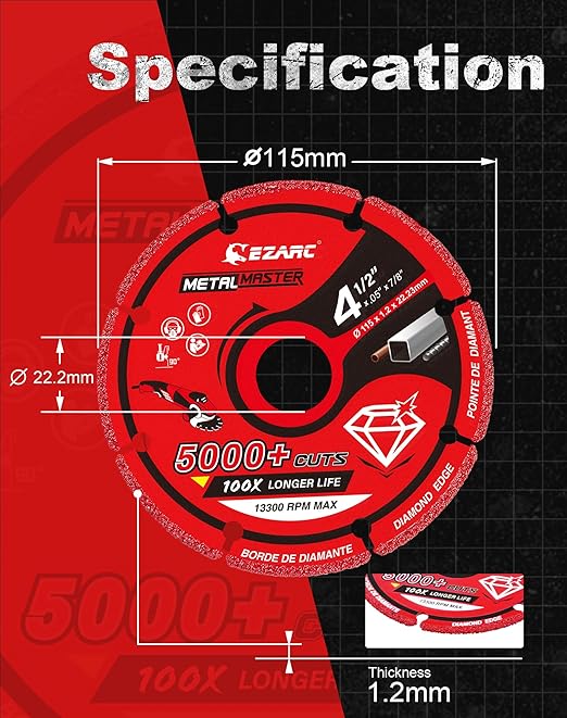 EZARC Diamond Cutting Wheel 4 1/2 x 7/8 Inch for Metal, Cut Off Wheel with 5000+ Cuts on Rebar, Steel, Iron and INOX, 2 Pack