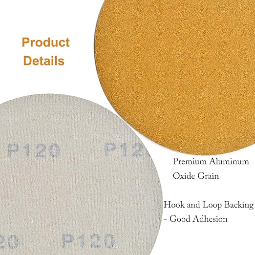 6-Inch No-Hole Hook and Loop Sanding Discs 120-Grit, Random Orbital Sandpaper for Automotive and Woodworking, 100-Pack