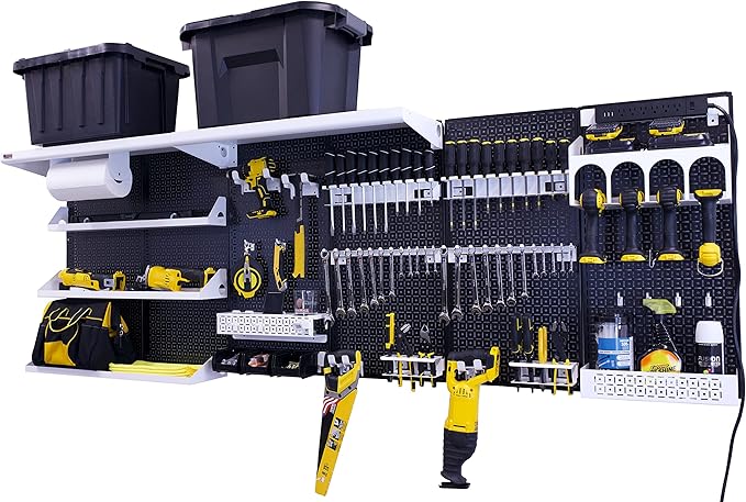 OmniWall Weekend Warrior Ultimate Tool Kit-96" x 32" Metal Pegboard Wall Storage System Black/White