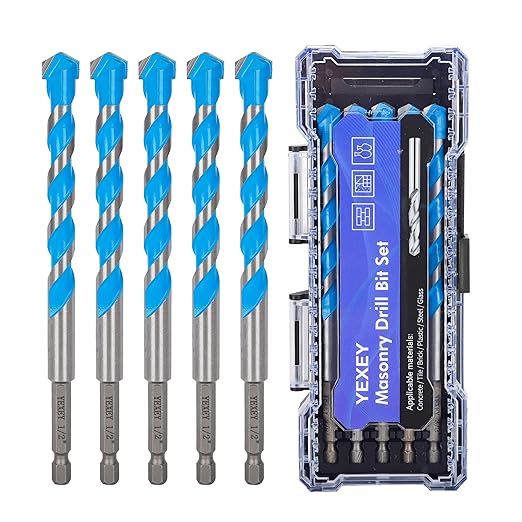 5PCS 1/2" Masonry Concrete Drill Bit Set,Tungsten Carbide Drill Bit Tip, Hex Shank Drill Bit Set for Cement,Tile,Brick,Marble,Plastic,Wood,Glass etc.
