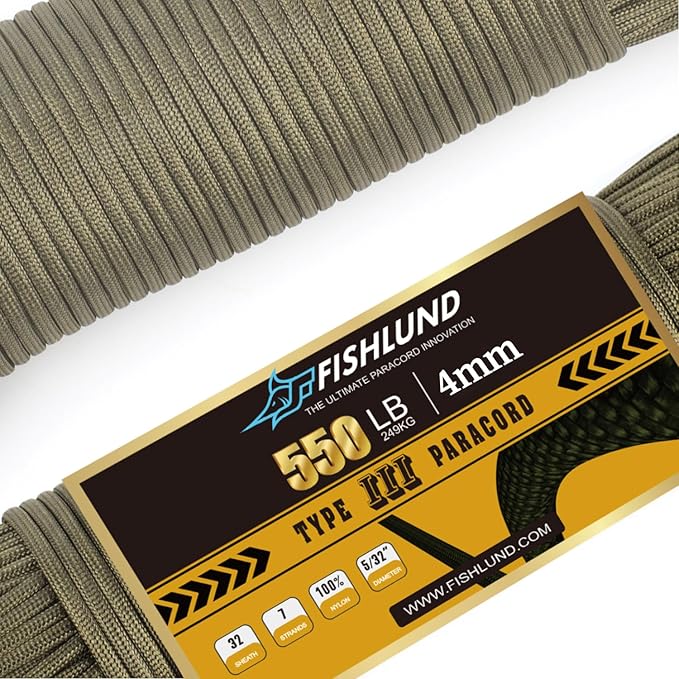 Paracord 550 lb, 7 Strand Paracord Rope 250ft 4mm, Nylon Parachute Cord for Camping, Army Green