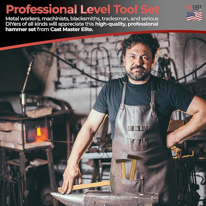 Cast Master Elite Blacksmith Tools - 3 Piece Set: Forge Hammers - Cross Peen & Machinist Hammers