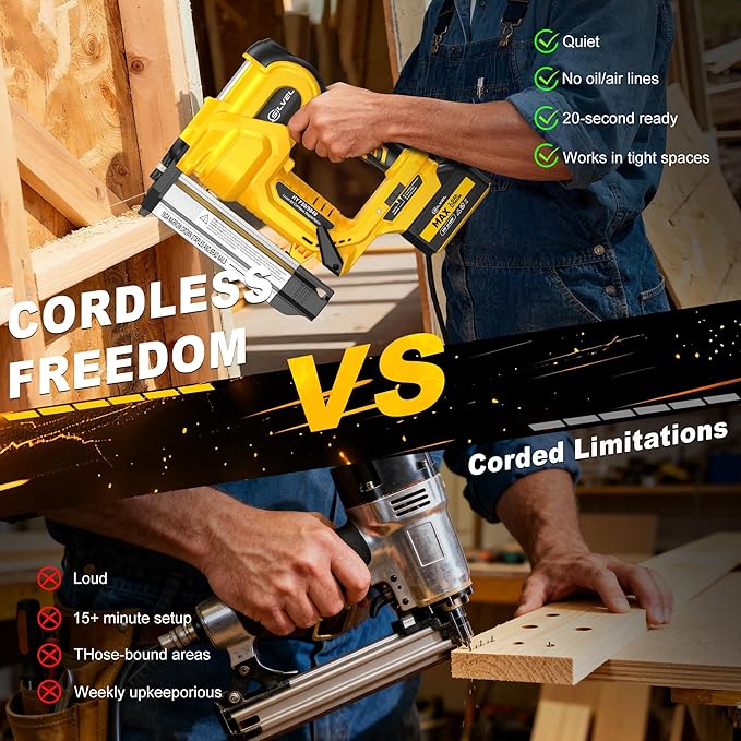 SILVEL 2" Cordless Brad Nailer, 2-in-1 21V Electric Brad Nailer with 2 * 2.0Ah Battery, 1000pcs Nails, 18GA Staples, Adjustable Depth for Woodworking, Home Improvement, yellow