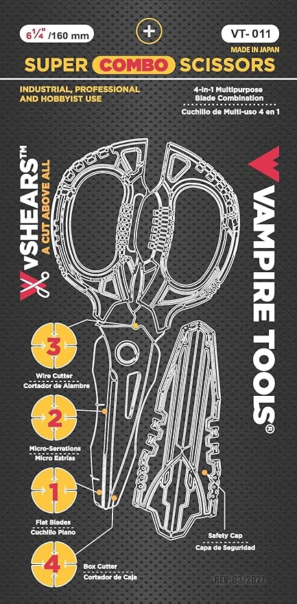VAMPLIERS 6.3" Compact Heavy Duty Electrician Scissors. Made in Japan. 4-in-1 Multipurpose Blades.