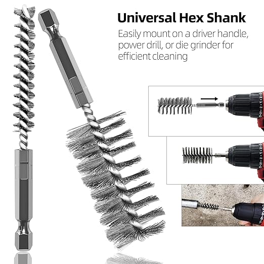 ASNOMY 7Pcs Wire Bore Brush for Drill,5/16"-1??Stainless Steel Copper Pipe Cleaner Set for Power Drill Cleaning,Abrasive Drill Wire Brush with 1/4" Hex Shank
