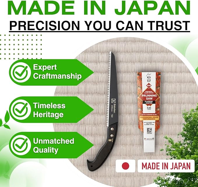 Saboten Japan 9.4" Japanese Pruning Saw ??Fluorine-Coated High-Carbon Steel Blade, Traditional Wooden Handle, Precision Pull Cut Tool for Branches ??forest Originals, Made in Japan