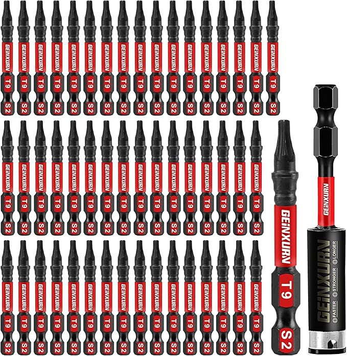 51 Pieces T9 Impact Tough Magnetic Screwdriver Bit Set, 2 In. #9 Torx Head Power Bit Set, S2 Alloy Steel T9 Star Bit with 1Pc Impact Bit Holder