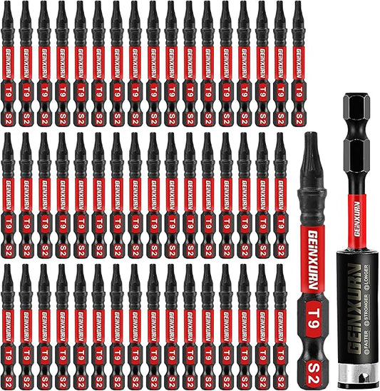51 Pieces T9 Impact Tough Magnetic Screwdriver Bit Set, 2 In. #9 Torx Head Power Bit Set, S2 Alloy Steel T9 Star Bit with 1Pc Impact Bit Holder