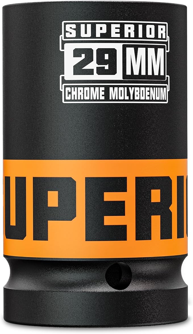 1" Drive Impact Socket, 29 mm Deep Socket, Metric Axle Nut Socket, 6 Point, CR-MO, Automotive, Truck Maintenance, Heavy Equipment Repair
