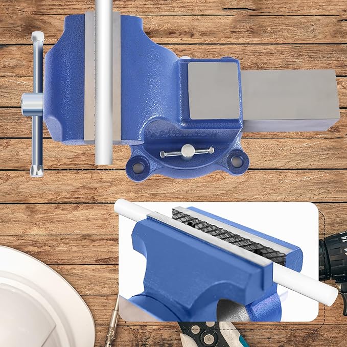 COGNATIVE 6" Heavy-Duty Bench Vise 13200LBS Stronger Clamping Force Ductile Iron Bench Vise 6 Inch 360째 Swivel Bench Vice with Anvil Blue, Include Mini Bench Vice Clamp