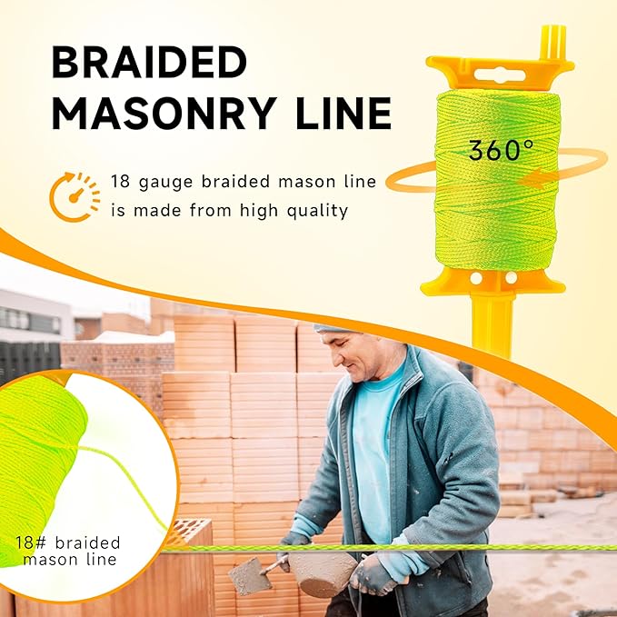2 Pack Mason Line with Handle,540ft #18 Braided Nylon Mason Line for Gardening (Yellow, Large)