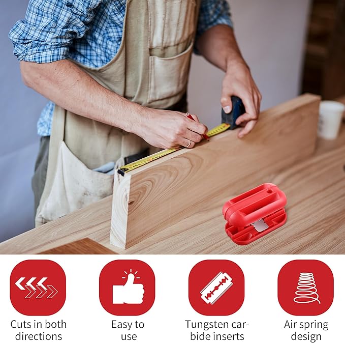 Feekoon Edge Banding Trimmer with Tungsten Carbide Blades, Edge Band Cutter Tool, Versatile Hand Planer Bander for Burrs, Corner Planer, Wood Chamfering Fillet Scraper for PVC ABS Melamine, Red