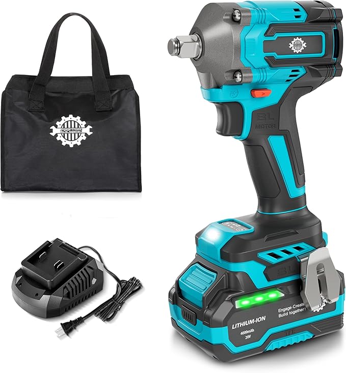 1/2" Cordless Impact Wrench Kit, Impact Gun 3-Mode Speed with 4.0Ah Battery and Fast Charger, 20V High Torque 465Ft-lbs (630N.m), Brushless 2500RPM Power Electric Impact Wrench with LED Light for Car