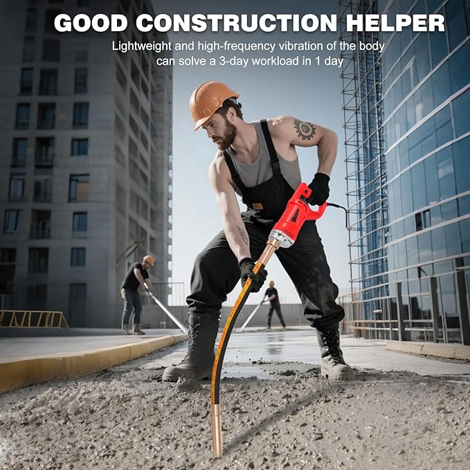 Electric Vibrator Concrete Handheld,2HP 1500W Powerful Copper Motor Construction Insertion Cement Vibrator Remove Air Bubble,Mix Concrete with Flexible Shaft Long working area 6.6 ft(2m)